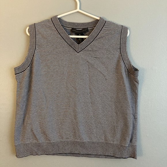 Linda Matthews Black White Vest Striped Knit Cotton Size XL - Picture 1 of 5